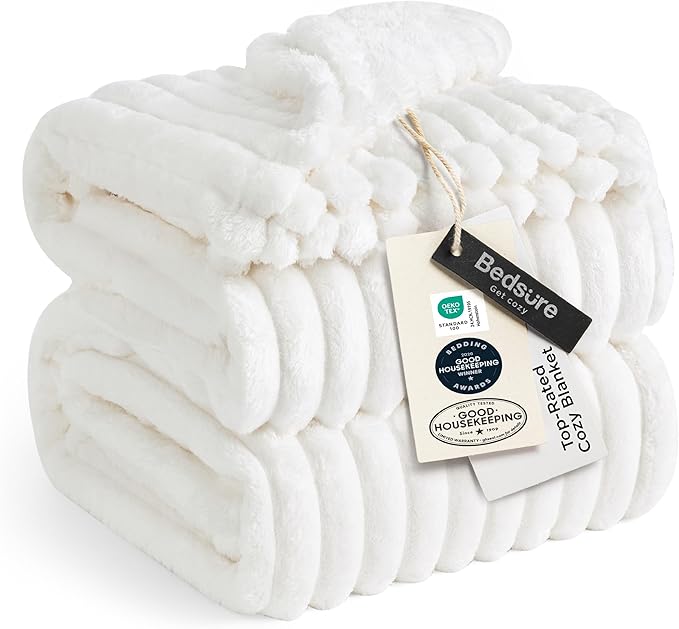Bedsure GentleSoft Full Size Blanket for Bed - Cozy Soft Blankets for Women, Cute Large Fleece Throws for Girls, Off White, 84x90 Inches