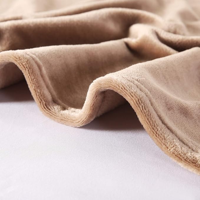 TASTHROW Large Flannel Fleece Throw Blanket, 60×80 Inch - Cozy Lightweight Thick Blanket - All Seasons Suitable for Women, Men and Kids (Light Coffee)