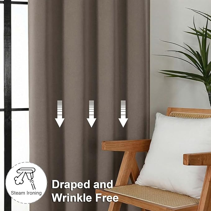 Simplebrand Ava Latte Blackout Curtains for Bedroom 84 Inch Length 2 Panels Set, Solid Thermal Insulated Privacy Nursery Window Treatment Curtains Blackout Drapes, W40 x L84 Inch, Latte