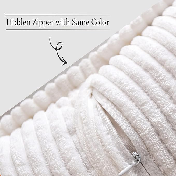 MIULEE Decorative Throw Pillow Covers for Couch Bed Livingroom 18x18 Inch Set of 2 White Boho Accent Throw Pllows Broadside Striped Patchwork Soft Corduroy Pillowcases