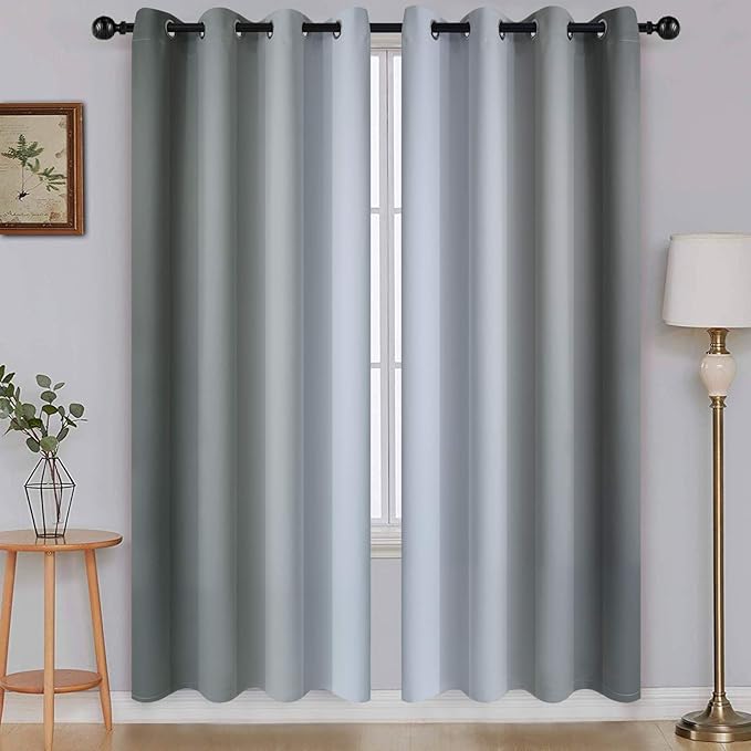 SimpleHome Ombre Room Darkening Curtains for Living Room, Light Blocking Gradient Grey to Greyish White Thermal Insulated Grommet Window Curtains/Drapes for Bedroom, 2 Panels, 52x72 inches Length