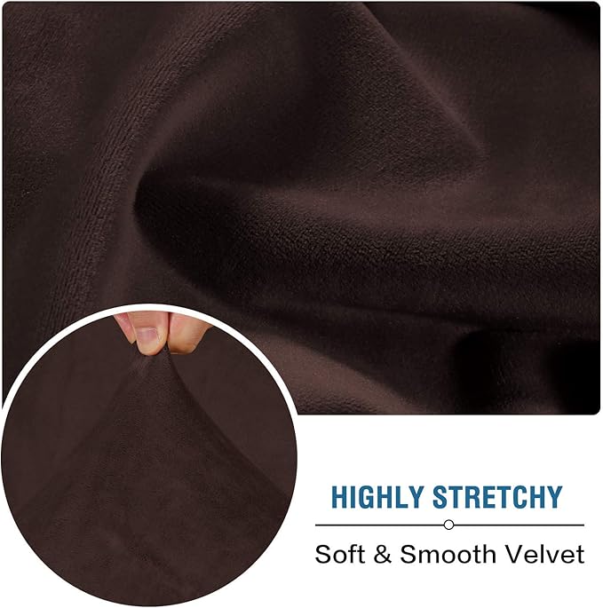 H.VERSAILTEX Velvet Stretch Couch Cushion Cover Plush Cushion Slipcover for Chair Loveseat Sofa Cushion Furniture Protector Seat Cushion Sofa Cover (2 Piece Large Sofa Cushion Covers, Brown)