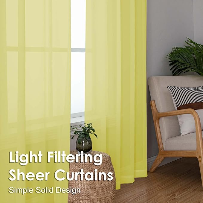 OVZME Sheer Curtains 84 Inches Long 2 Panels Set, Light Filtering Transparent Lightweight Soft Window Treatment Panels for Study Room Living Room Guest Room, Each 42W x 84L Inches, Lemon