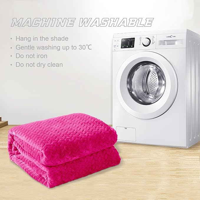 Exclusivo Mezcla Fleece Throw Blanket for Couch and Bed, 50x70 Inches Soft Cozy Jacquard Flannel Blankets, Lightweight Fuzzy Plush Warm Throws for Women, Hot Pink
