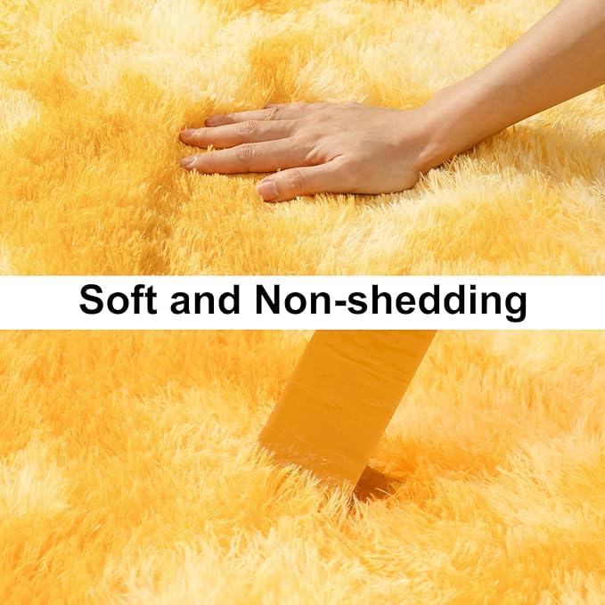 Soft Runner Rugs for Bedroom Hallways, 2x6 Tie-Dyed Yellow Fluffy Shag Throw Area Rug Non Slip for Bedside Dorm, Long Shaggy Furry Carpet for Nursery Living Room