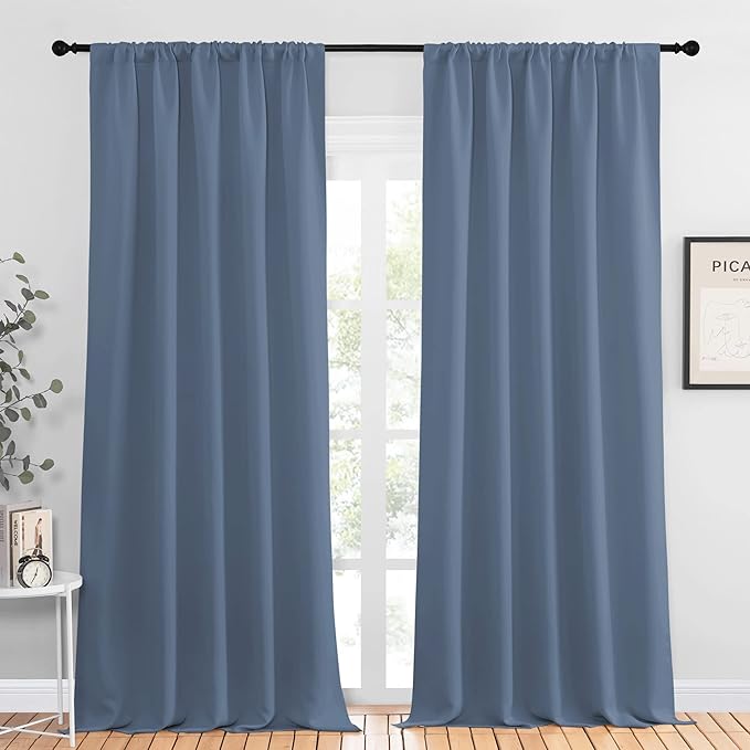 NICETOWN Blackout Curtains Window Draperies - Window Treatment Thermal Insulated Solid Room Darkening Drapes for Bedroom (Stone Blue, Set of 2 Panels, 52 by 95 inches Long)