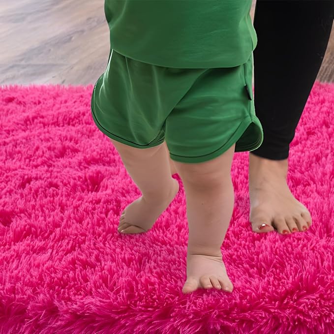 Soft Shag Runner Rugs for Girls Bedroom, 2x6 Hot Pink Fluffy Throw Area Rug Non Slip for Hallways Kids Bedside Dorm, Long Shaggy Furry Carpet for Nursery Living Room