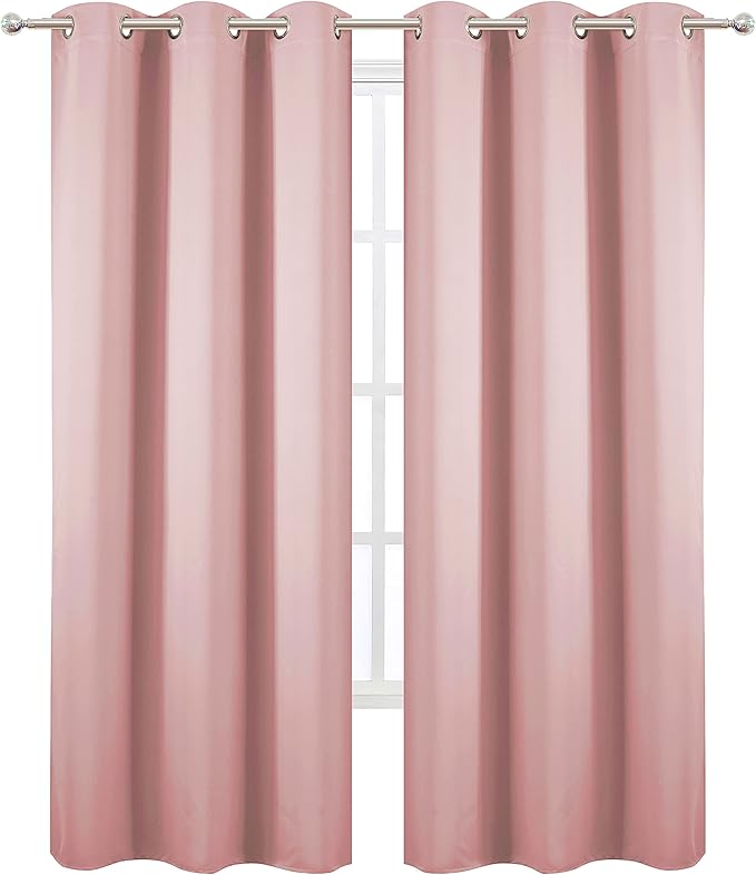 LEMOMO Pink Blackout Curtains/42 x 84 Inch/Set of Two Panels Grommet Bedroom Curtains