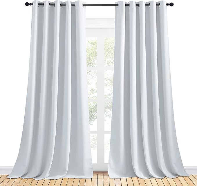 NICETOWN Room Darkening Draperies Curtains Panels, Window Treatment Thermal Insulated Grommet Room Darkening Curtains/Drapes for Bedroom (Greyish White, 2 Panels, 70-inch by 95-inch)