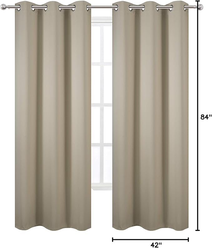 LEMOMO Beige Blackout Curtains/42 x 84 Inch/Set of 2 Panels Room Darkening Curtains for Bedroom