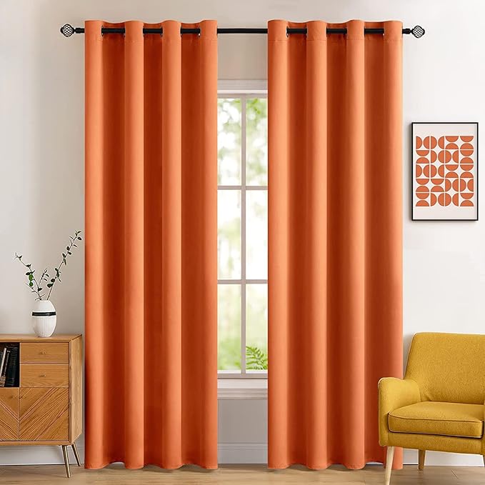 MIULEE 96" Long Room Darkening Curtains Thermal Insulated Drapes Solid Window Treatment Set Grommet Top Light Blocking Blackout Curtain for Fall Living Room/Bedroom 2 Panels Orange