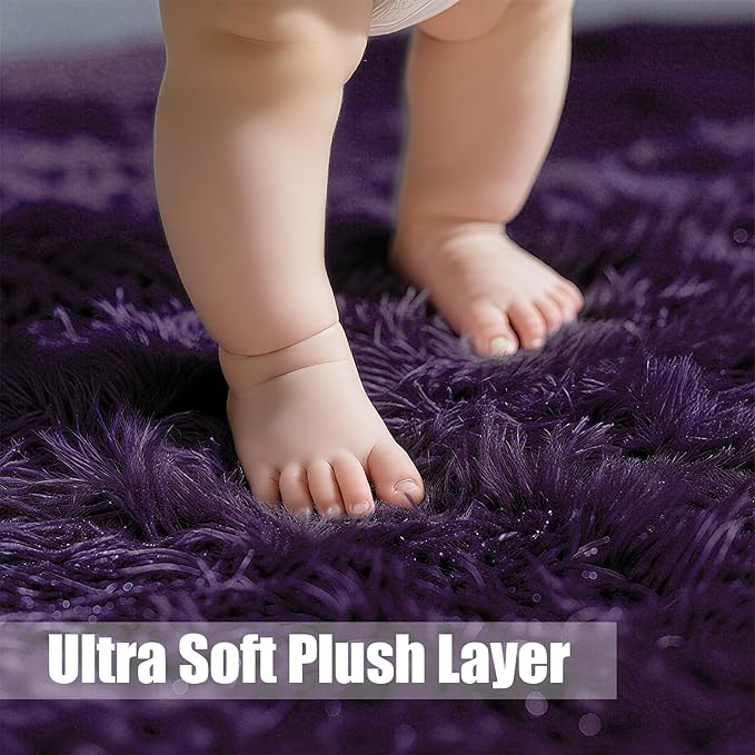 8x10 Fluffy Area Rugs for Living Room,Shag Area Rug for Bedroom,Soft Purple Fuzzy Rug Non-Shedding Indoor Plush Carpet for Kids Bedroom Nursery Home Decor