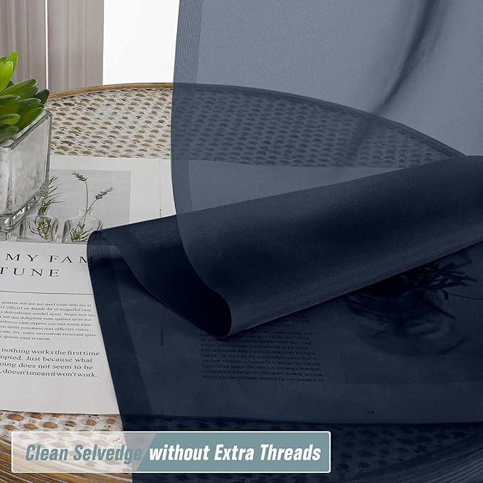 Navy Blue Sheer Curtains 90 Inches Long 2 Panels, Light Filtering Solid Sheer Curtains for Bedroom Living Room, Lightweight Soft Airy Voile Sheer Drapes, Dual Rod Pocket, 2x42Wx90L Inches
