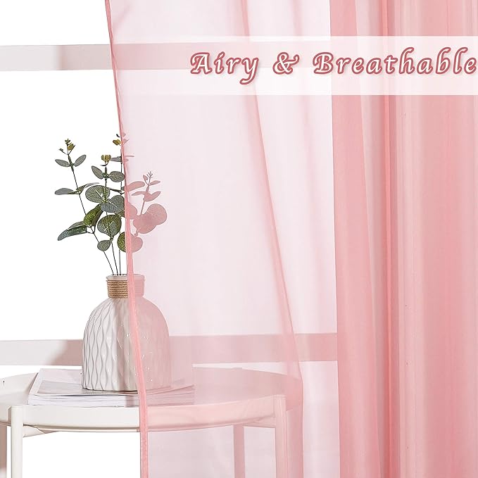 NICETOWN Coral Sheer Curtains L63 inches - Grommet Lightweight Gauzy Textured Sheer Panels Window Treatment for Girl/Daughter's Bedroom (W54 x L63, Coral, 2 PCs)