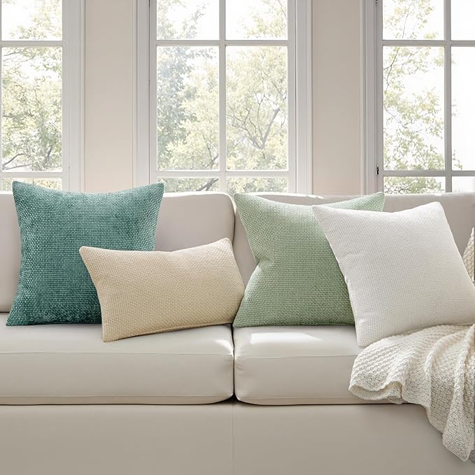 MIULEE Pack of 2 Couch Throw Pillow Covers 18x18 Inch Light Green Modern Boho Accent Decorative Pillow Covers Soft Chenille Farmhouse Cushion Covers for Home Decor Bed Sofa Living Room