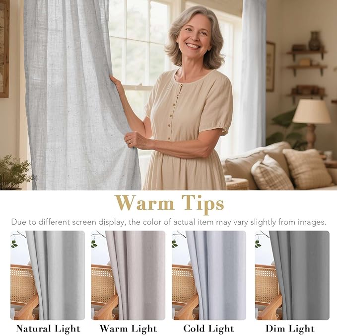 H.VERSAILTEX 63 inch Linen Semi Sheer Curtains for Living Room/Home Decorative Rich Natural Linen Curtains for Bedroom/Laundry - 2 Panels - Elegant Nickel Grommet Top - 52x63 - Inch, Dove