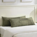 Fancy Homi Set of 2 Olive Green Boho Long Lumbar Body Decorative Throw Pillow Cover 14x36 Inch for Bed Couch Bedroom Bench, Soft Patchwork Corduroy Textured Pillow Case, Rustic Farmhouse Room Décor