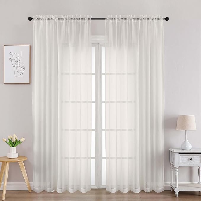 OVZME White Sheer Curtains 78 Inches Long 2 Panels - Soft Light Filtering Window Sheer Panels for Living Room/Bedroom, Top Dual Rod Pocket, 1 Pair, Each 42Wx78L Inches