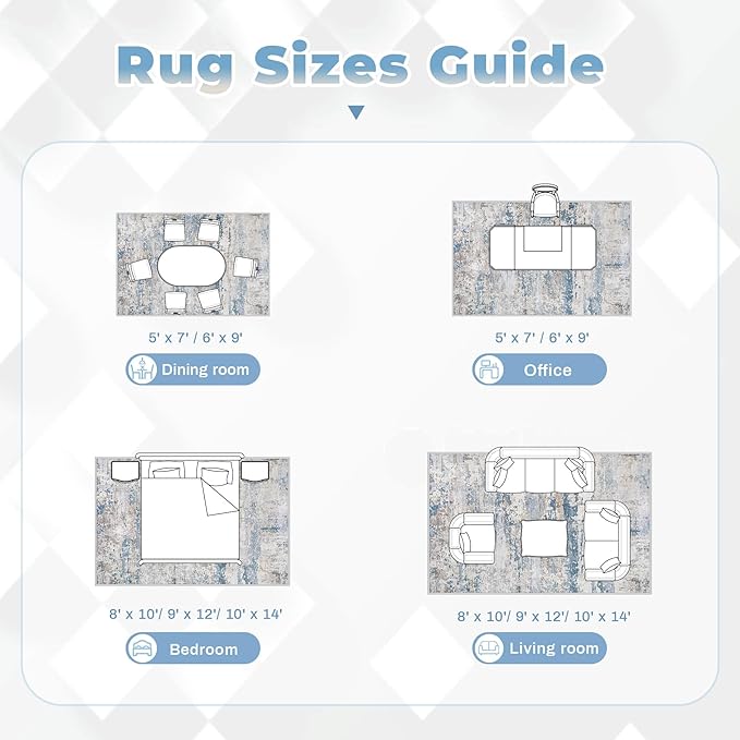 Area Rugs 8x10 for Living Room: Washable Rug Modern Abstract Neutral Soft Non-Slip Low-Pile Indoor Large Carpet for Bedroom Dining Room Playroom Home Office (Light Blue Brown, 8'x10')