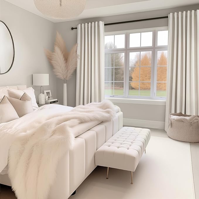 100% Blackout Curtains 70 Inch Wide 90 Inch Long for Living Room Sliding Glass Door Back Tab Pleated Farmhouse Natural Birch Boho Bedroom Heavy Insulated Large Window Drapes (70" Wx90"Lx2Panels)