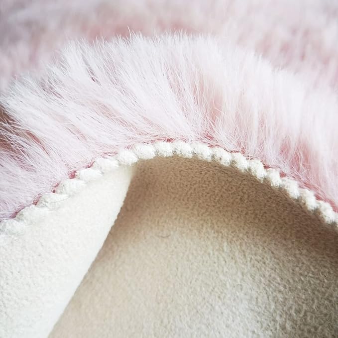 Ghouse Faux Rabbit Fur Round Rug 5ft Pink Round Rugs for Bedroom Decor Fluffy Area Rugs for Living Room, no-Shedding Carpet Sheepskin Washable Rug Rome Decor