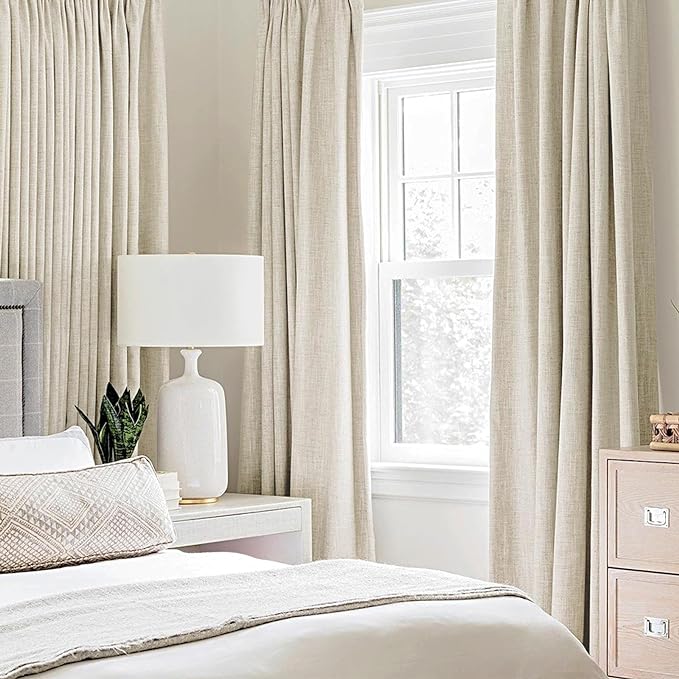 MIULEE 100% Blackout Linen Textured Curtains for Bedroom Solid Thermal Insulated Cream Grommet Room Darkening Curtains & Drapes Luxury Decor for Living Room Nursery 52 x 108 Inch (2 Panels)