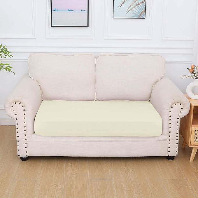 hyha Milk Silk Couch Cushion Covers, Soft Magic Sofa Covers Washable for 2 Cushion Couch, Stretch Sectional Outdoor Cushion Covers for Patio Furniture with Elastic Bottom(Medium, Cream)