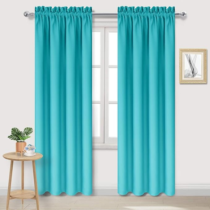 DWCN Blackout Curtains for Bedroom – Thermal Insulated Room Darkening Drapes for Living Room, Turquoise, W 42 x L 84 Inch, Set of 2 Rod Pocket Curtain Panels