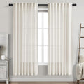 Nanspring Cream Linen Curtains 74 Inches Long for Bedroom Back Tab Light Filtering Privacy Sheer Curtains Modern Farmhouse Coastal Decor Cotton Textured Gauze Curtain for Bathroom 2 Panel Set 52x74