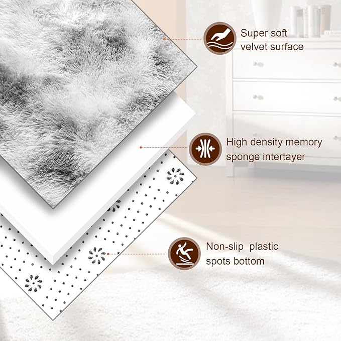 TWINNIS Super Soft Shaggy Rugs Fluffy Carpets 5x7 Feet, Indoor Modern Plush Area Rugs for Living Room Bedroom Kids Room Nursery Home Decor, Upgrade Anti-Skid Fuzzy Rug, Grey and White