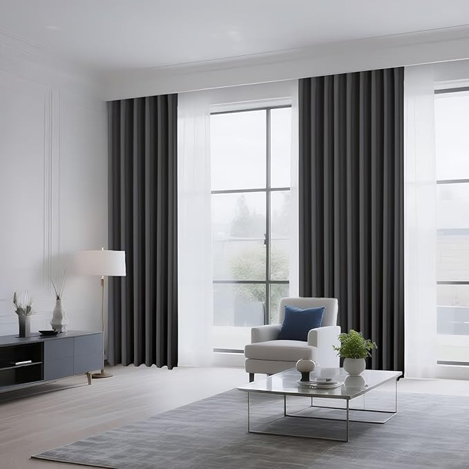 CUCRAF Dark Grey Blackout Curtains 108 inch Length 2 Panels Set, Rod Pocket Room Darkening Drapes for Bedroom Living Room, Insulated Thermal Light Blocking Window Curtain (W52 x L108 Inch)