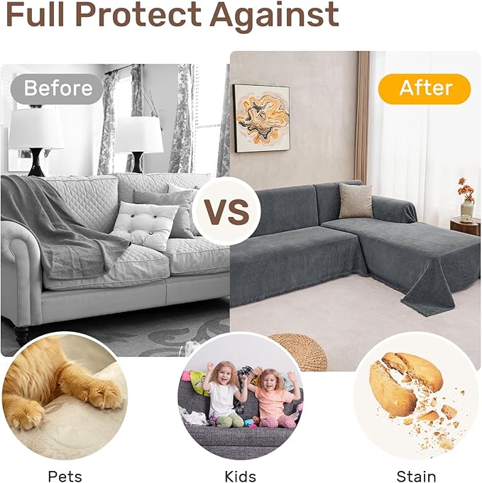Sectional Couch Covers, 2 Pieces Washable L Shaped Couch Covers Sofa Blanket for Dogs Pet Friendly Sectional Sofa Slipcovers Furniture Covers,71"x118"+91"x134",(XXX-Large,Dark Gray)