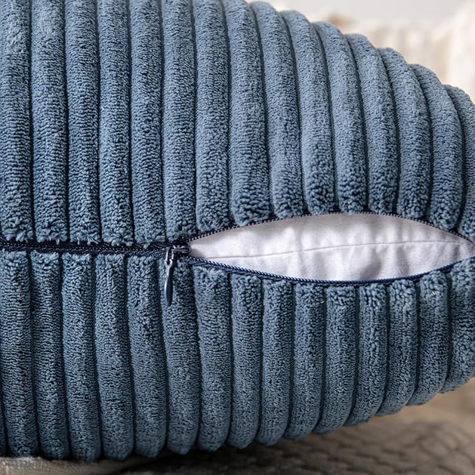 MIULEE Blue Decorative Throw Pillow Covers 16x16 Inch for Couch Bed Sofa Pack of 2 Boho Farmhouse Throw Pillows Soft Cross Corduroy Patchwork Textured Cushion Cases