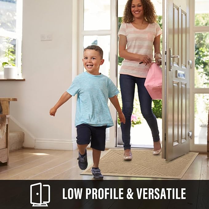 HIYARD Sturdy Front Door Mat, Absorbent Muddy Dirt Resist Welcome Door Mats Outdoor Indoor, Stain and Fade Resistant, Non-Slip Backing Entry Mat Low Profile Doormat for Entryway, 60×36, Beige
