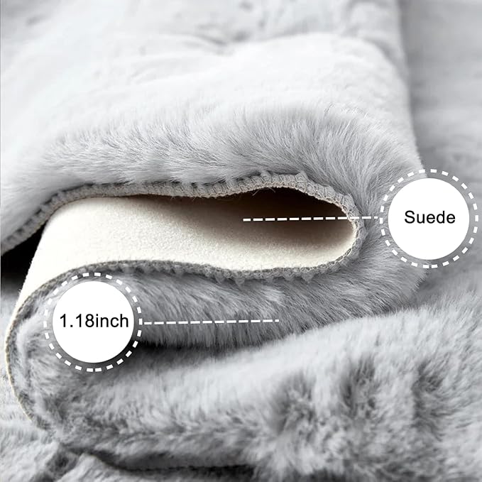 Ghouse Faux Rabbit Fur Round Rug 6ft Grey Round Rugs for Bedroom Decor Fluffy Area Rugs for Living Room, no-Shedding Carpet Sheepskin Washable Rug Rome Decor