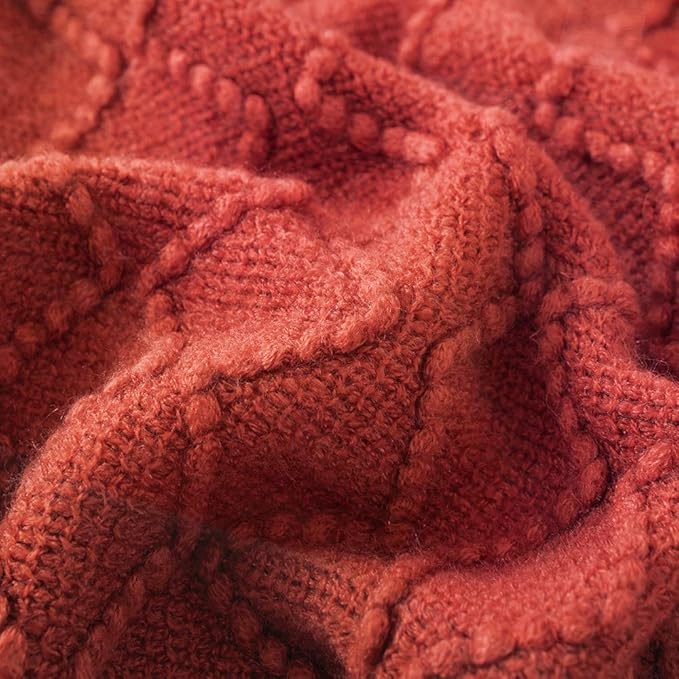 BOURINA Rust Throw Blanket 50x60 Inches Throw Textured Solid Soft Sofa Throw Couch Knitted Decorative Blanket