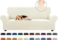 KEKUOU Stretch Sofa Cover Slipcover ，Couch Covers for 3 Cushion Couch Sofa pet Friendly (78"-94") Furniture Protector Sofa with Elastic Bottom for Kids,Dog, Jacquard Small Checked(Large,Beige)