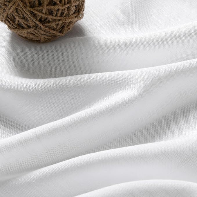 Nanspring White Linen Curtains for Living Room Farmhouse Light Filtering Semi Sheer Linen Drapes 106 Inches Long Extra Long Back Tab Curtains Ceiling to Floor for Large Window 2 Panels Set 52x106