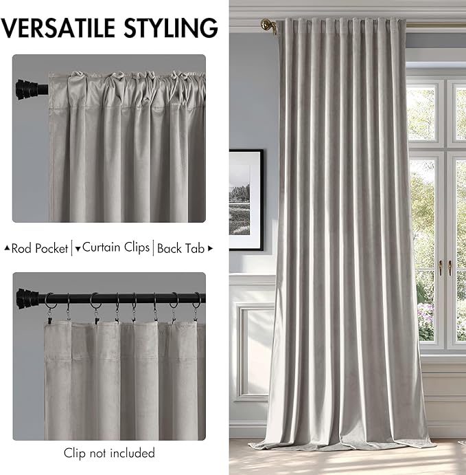 MIULEE Silver Gray Velvet Curtains 96 inches - Luxury Blackout Curtains for Bedroom Living Room Thermal Insulated Super Soft Window Drapes Rod Pocket & Back Tab, W52 x L96 inches, 2 Panels