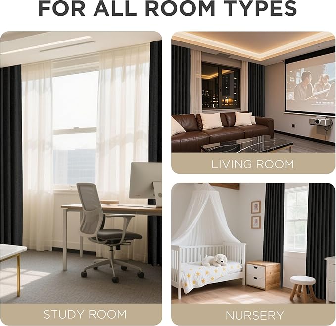 Joydeco Linen Blackout Curtains for Bedroom - 100% Light Blocking 1 Panels, Black Drapes 70" W x 90" L, Thermal Insulated Room Darkening Curtains for Living Room, Rod Pocket & Back Tabs
