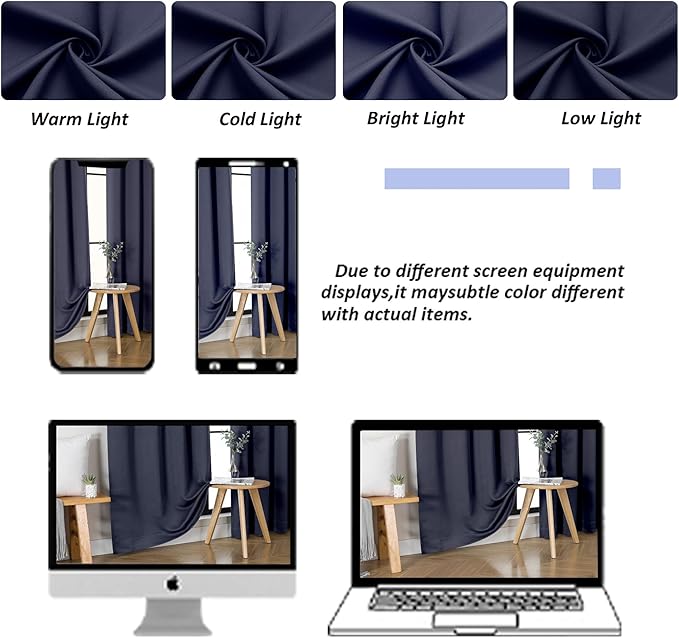 Simplebrand Ava Navy Blue Blackout Curtains for Bedroom 63 Inch Length 2 Panels Set, Solid Thermal Insulated Privacy Living Room Window Treatment Curtains Blackout Drapes, W50 x L63 Inch