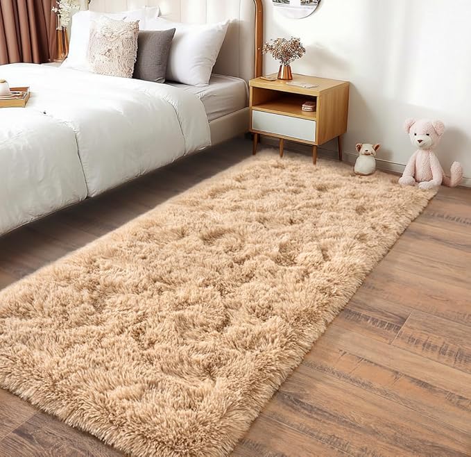 Pionblank Fluffy Runner Rugs for Bedroom 2x6, Modern Shaggy Area Rug for Hallway Living Room, Plush Soft Fuzzy Bedside Carpet for Kids Girls Boys Room Nursery Decor, Camel
