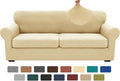 XINEAGE 2026 New 3 Pieces Couch Covers for 2 Extra Large Cushion Sofa Super Stretch Sofa Cover for 2 Large Seat Cushion Universal Loveseat Slip Cover for Living Room (Beige), 71"-91"(2 Cushions)