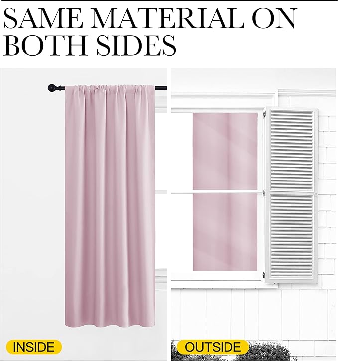NICETOWN Kitchen Curtains, Baby Pink, 34" x 40", Set of 2, Short Blackout Curtains & Drapes, Thermal Insulated Rod Pocket Window Treatment Draperies for Nursery