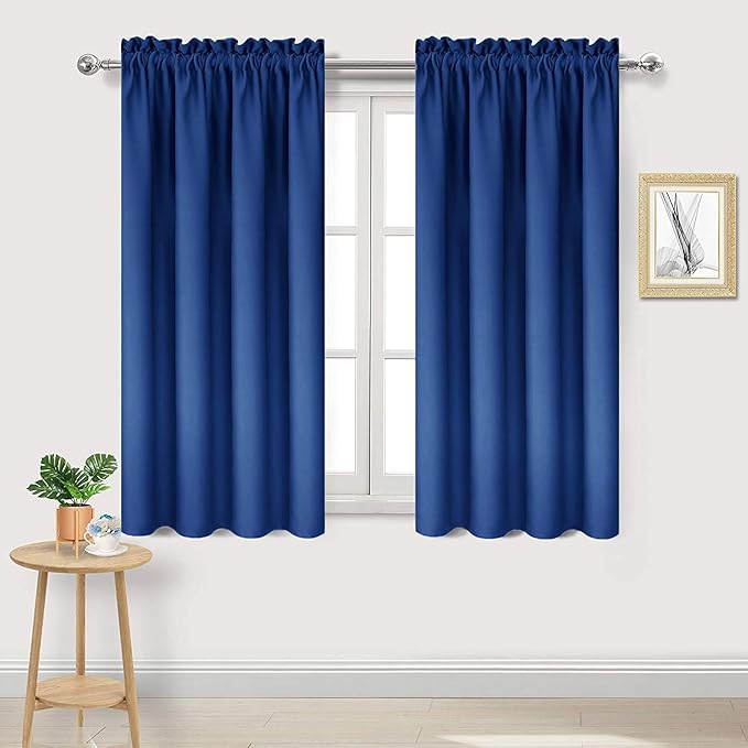 DWCN Blackout Curtains Room Darkening Thermal Insulated Bedroom Curtains Window Curtain Panels, 38 x 54 inches Long, Set of 2 Classic Blue Rod Pocket Drapes