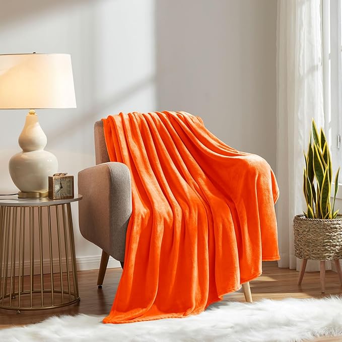 KMUSET Fall Throw Blanket Orange Fleece Throw 50 X 60 inches - Super Soft Cozy Lightweight for Sofa, Bed