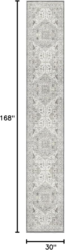 Madane Hallway Runner Rug 2'6''x14' Kitchen Runner, Non Slip Vintage Runners for Hallways Washable Kitchen Rugs Soft Low Pile 2.5x14 ft Rug Runner for Laundry Room, Entryway and Bedroom, Ivory/Brown
