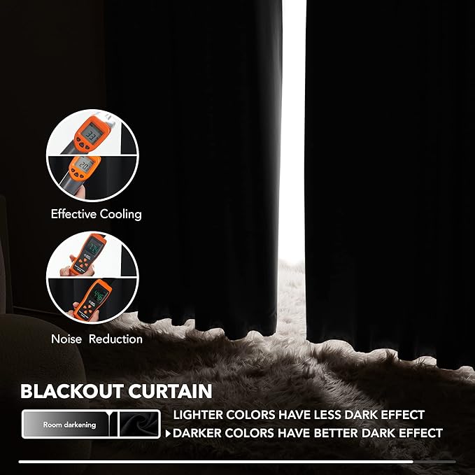 Deconovo Blackout Curtains, Thermal Insulated, W52 x L95 2 Panels, Back Tab, Machine Washable, Room-Darkening Drapes for Bedroom/Living Room Black