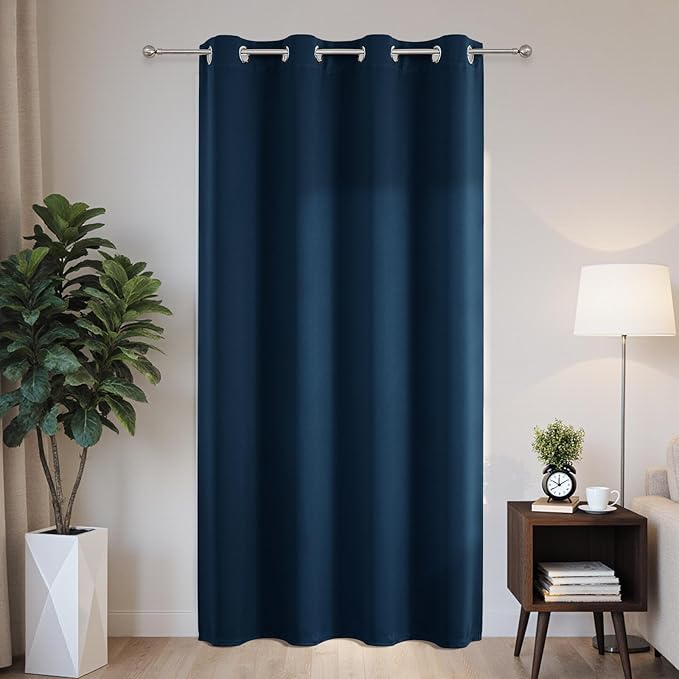 Joydeco Blackout Patio Sliding Door Curtains 108 Inches Long, Grommet Privacy Room Divider Curtains, Extra Wide Thermal Blackout Drapes for Bedroom Living Room (Navy Blue, 60Wx108L, 1 Panel)