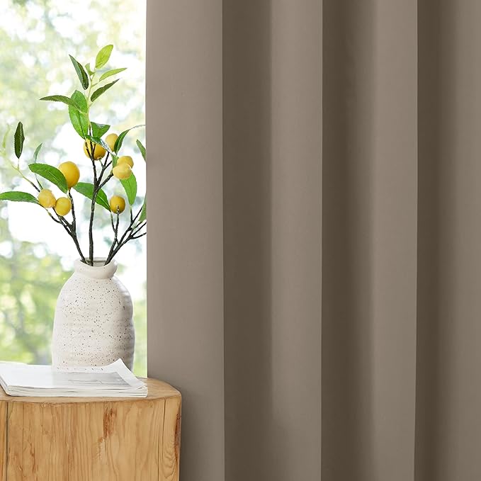 NICETOWN 100% Blackout Tan Curtains 96 inch Long, Grommet Thermal Insulated Portable Travel Blackout Window Treatment Easy to Install for Living Room/Bedroom, W52 x L96, 2 Panels